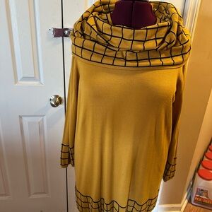 Stylish Mustard Cowl Neck Sweater with Black Grid